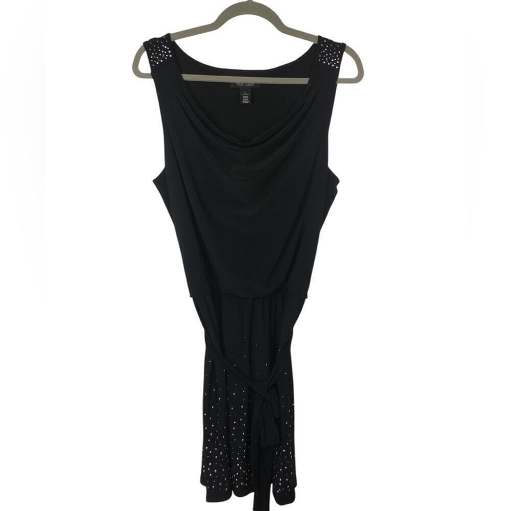 White House Black Market Black Studded Dress Sleeveless Lined Belted [COPY]